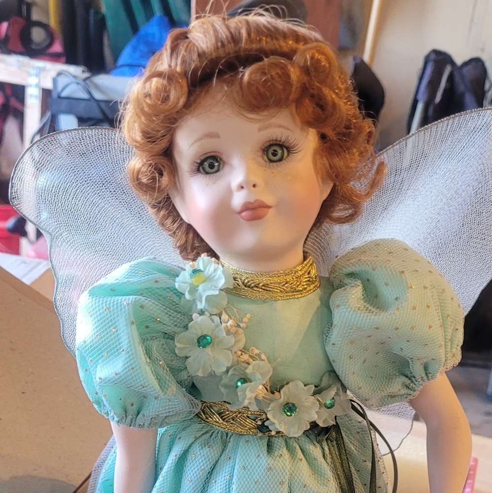 Paradise Galleries Shannon Fairy Doll with Green Dress and Golden Accents